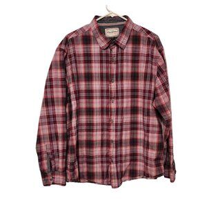 Flag and Anthem Plaid Shirt Long Sleeve Button Down Red‎ Mens XXL Slim Fit EUC